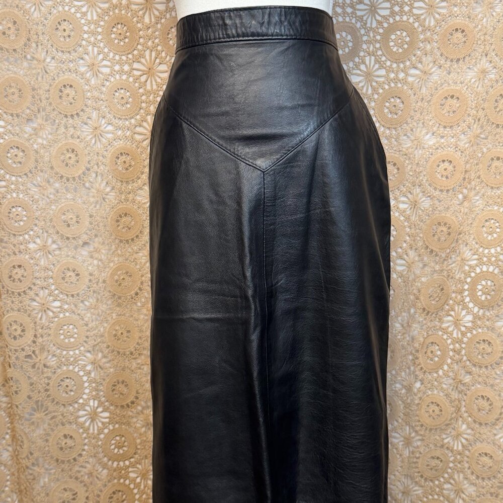 Vintage Black Leather Pencil Skirt